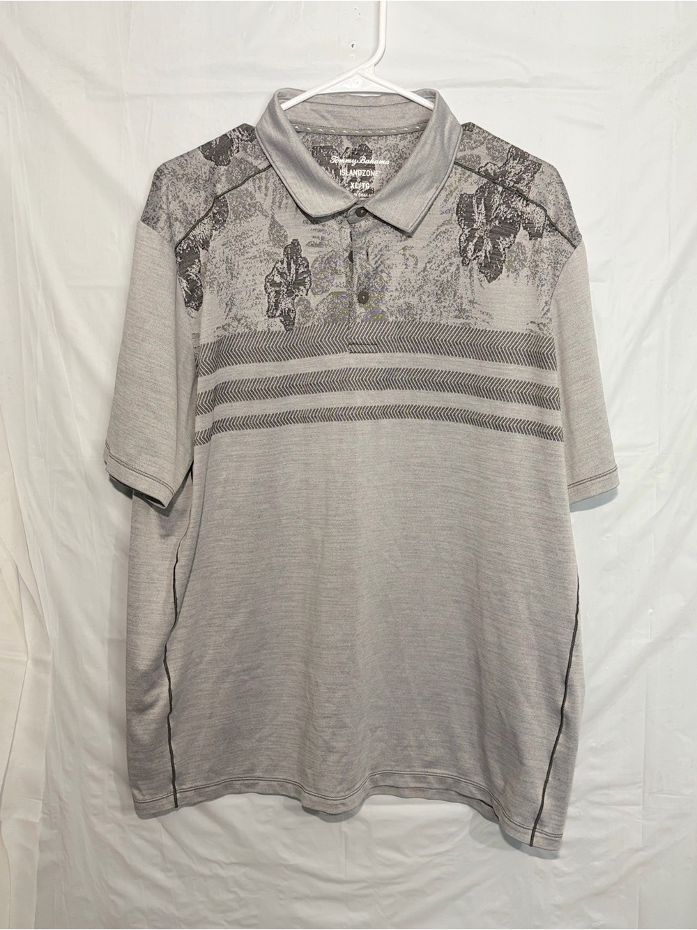 Tommy Bahama Light Gray Short-Sleeve Polo with Subtle Print